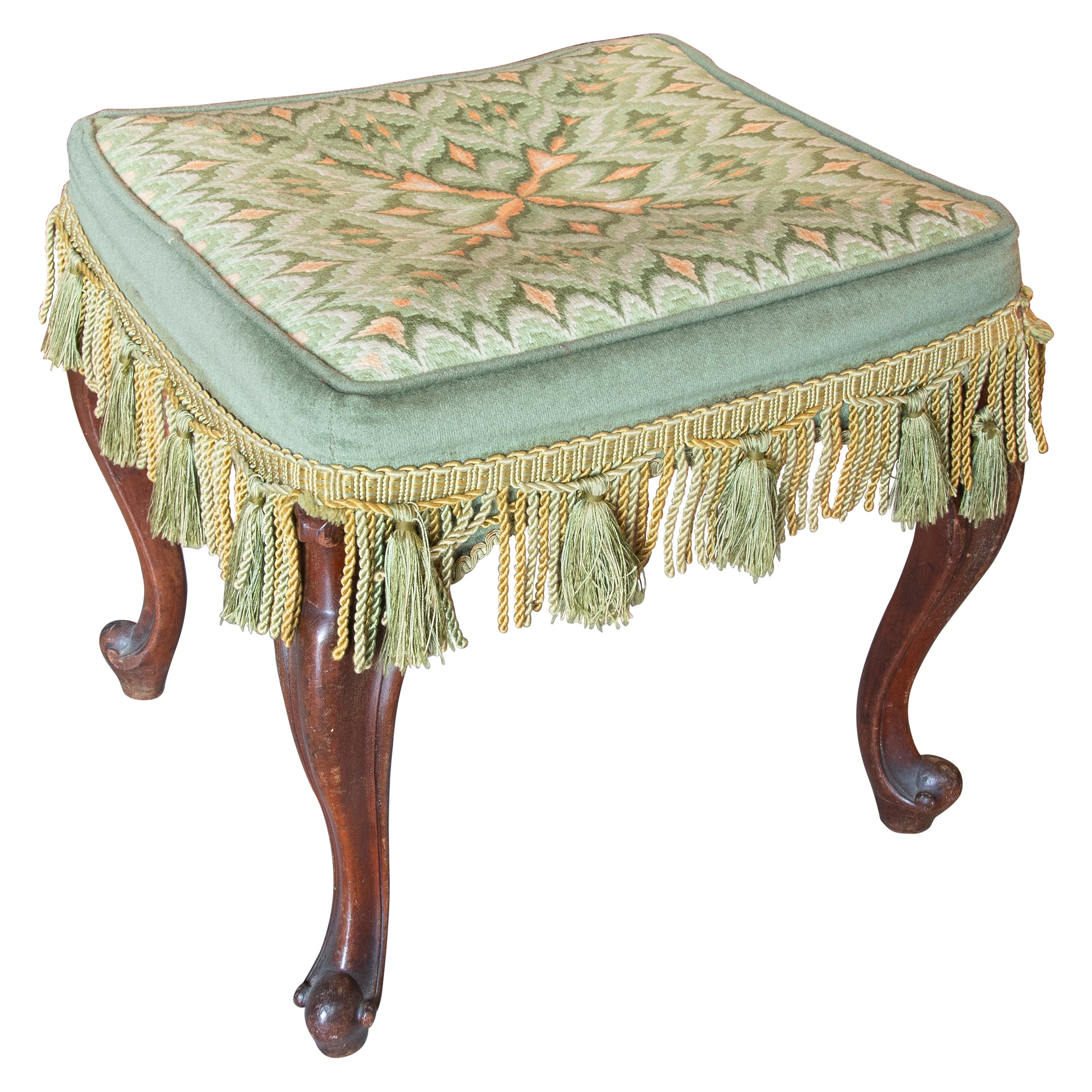 19th Century English Mahogany Stool with Embroidered Seat  For Sale