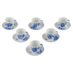 Vintage Royal Copenhagen Blue Flower Curved. Set of six coffee cups with saucers. 