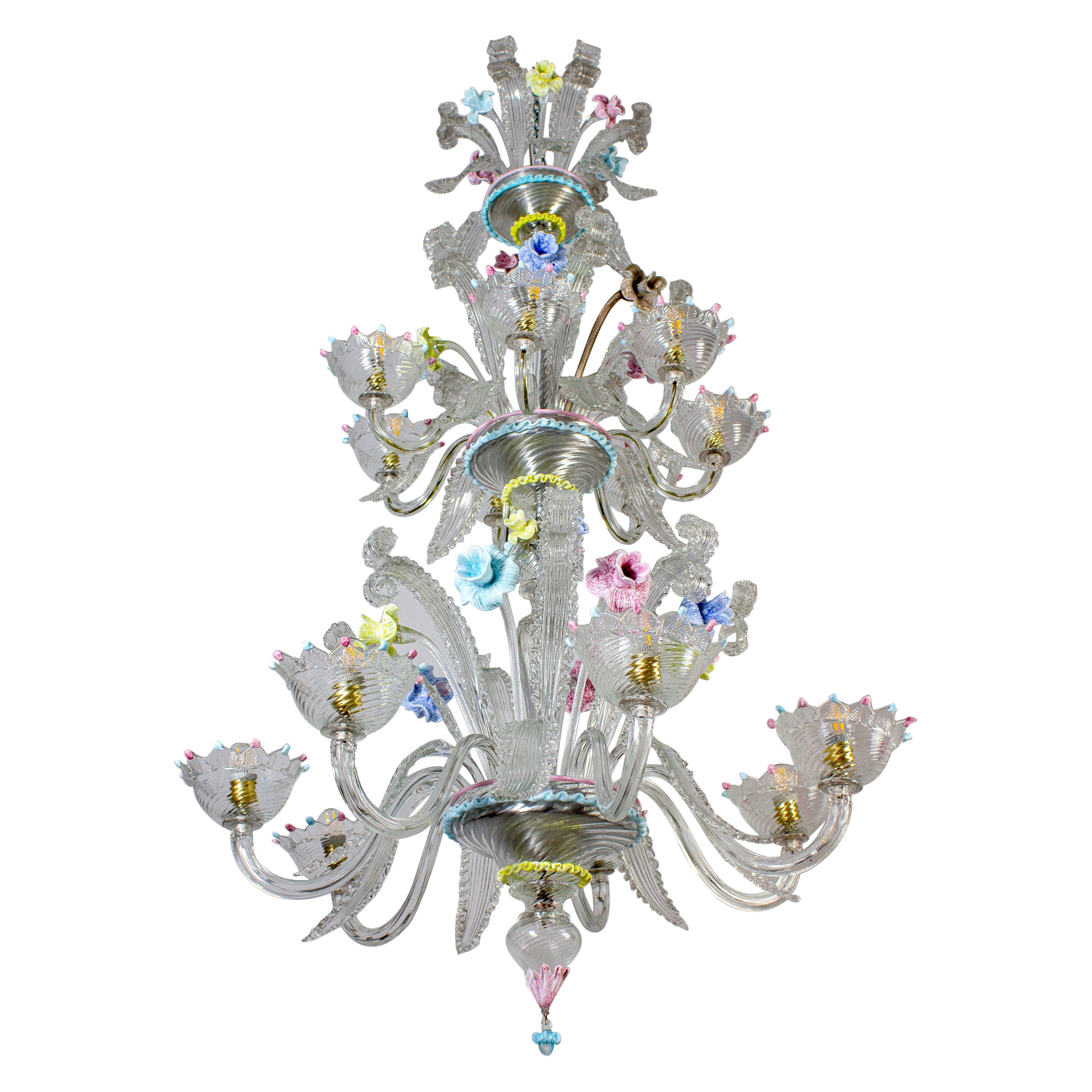 Suntuosa araña clásica de cristal de Murano multicolor 1970'