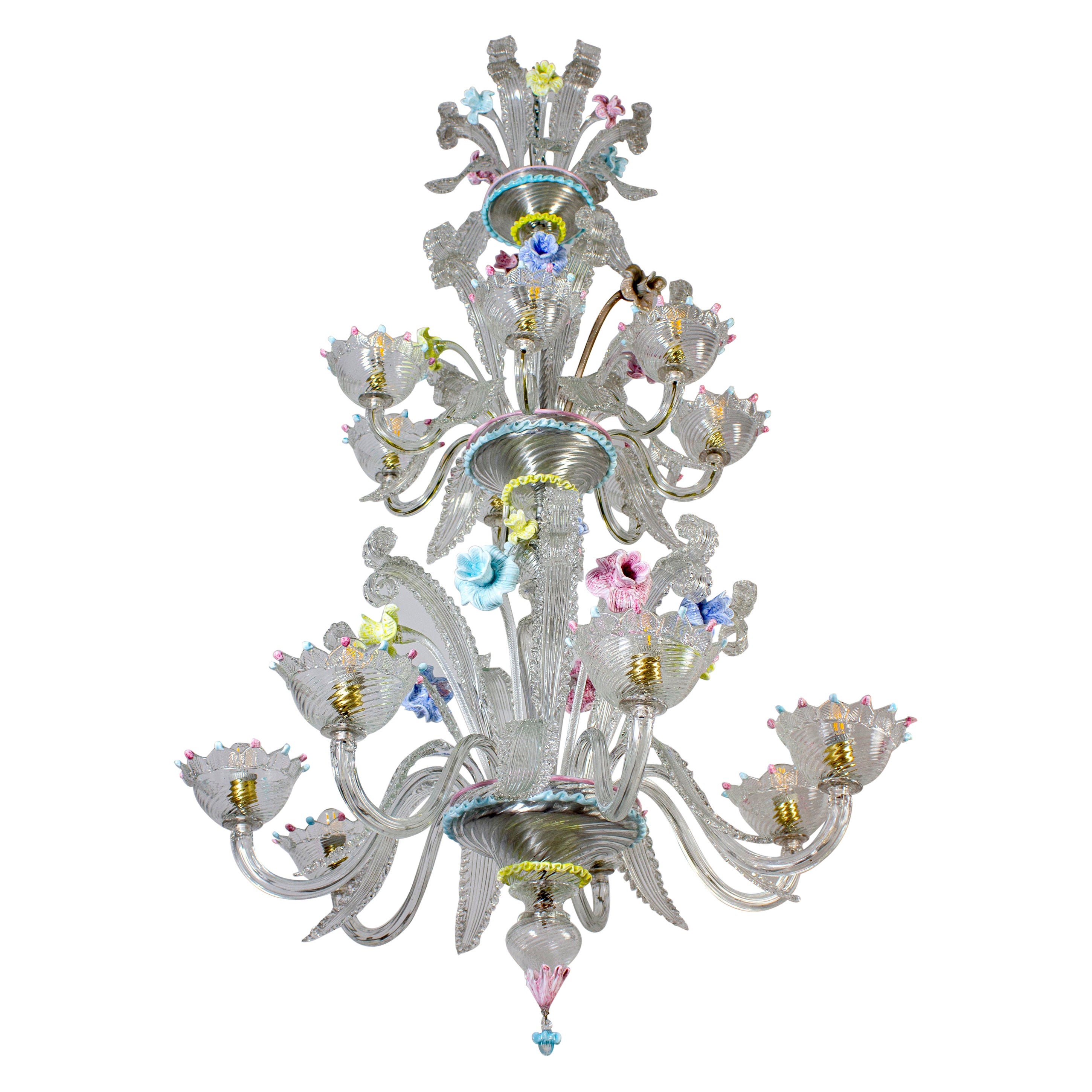 Sumptuous Classic Murano Glass Multicolor Chandelier 1970' For Sale