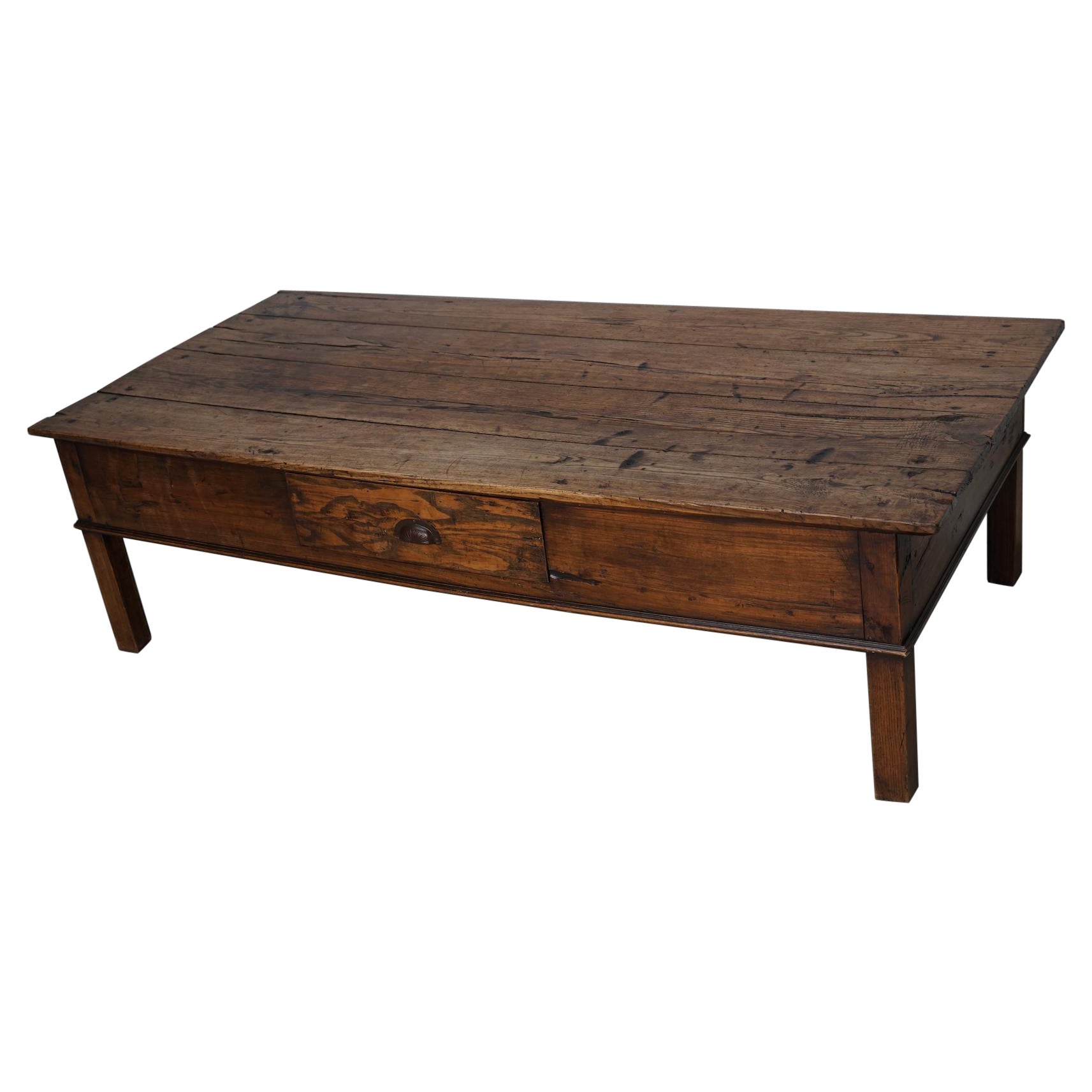 Large Spanish 19th Century Farmhouse Rustic Chestnut Coffee Table For Sale