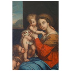 Antique 18th century French school, Virgin Mary and Jesus Child painting after Raphael