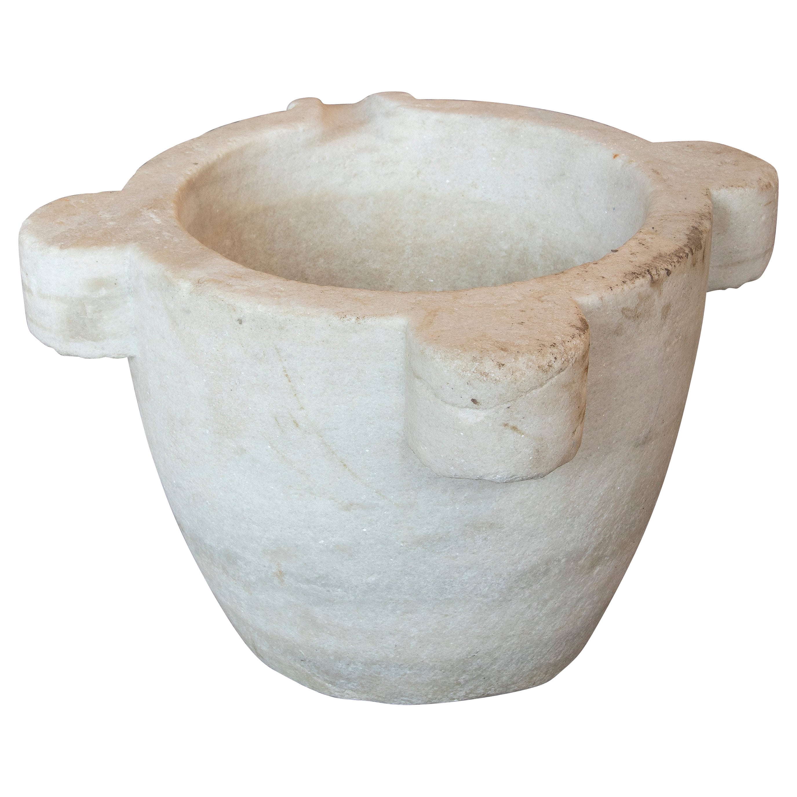 19th Century Spanish White Marble Pharmacy Mortar  For Sale
