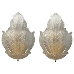 Vintage Pair of Italian Murano Glass Ninfea Wall Sconces 