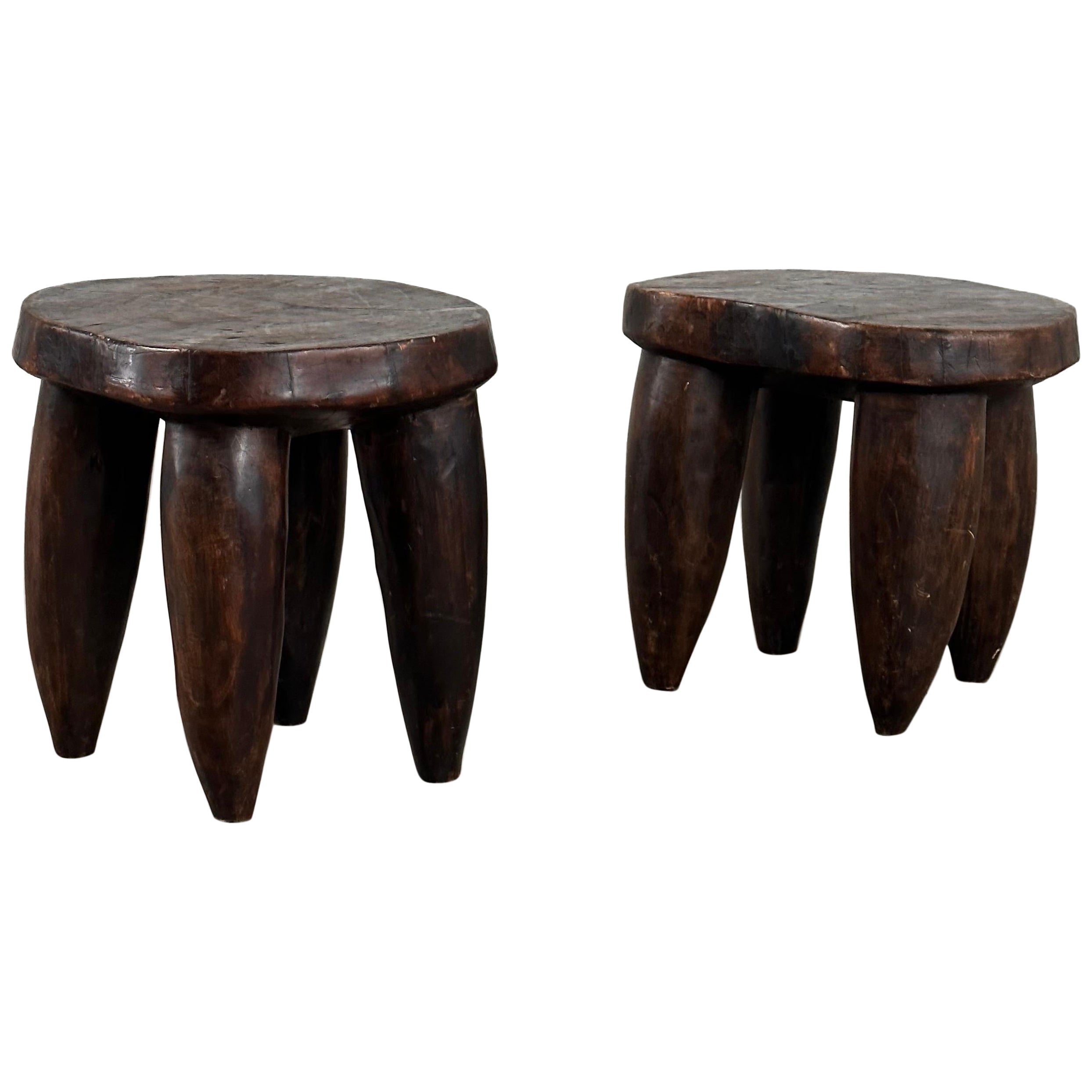 Rare Pair of Large African Senufo Stools, Late 20th Century, Highly Decorative For Sale