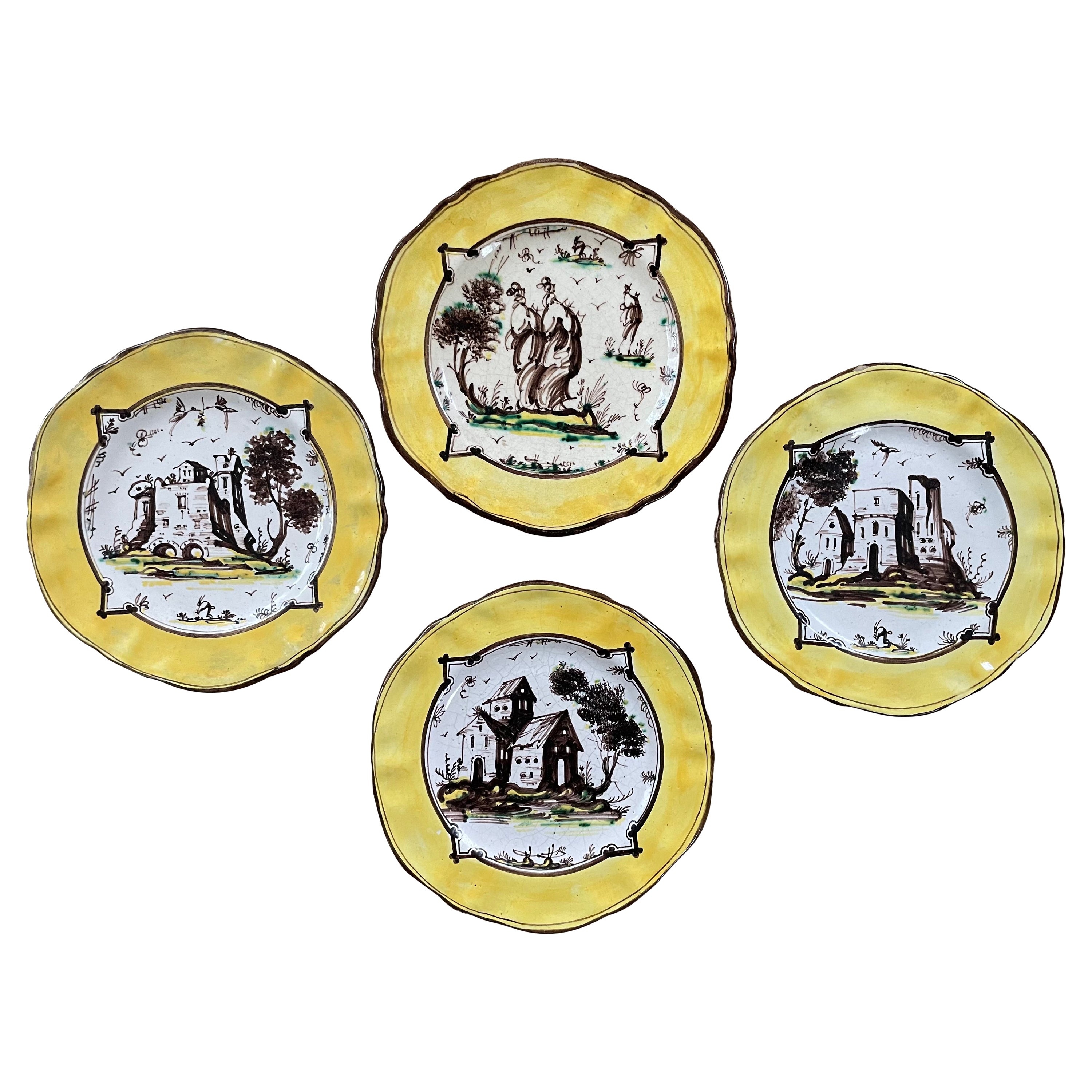 Set of Four Yellow Albisola Plates For Sale
