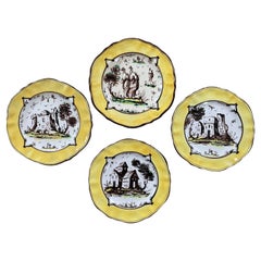 Antique Set of Four Yellow Albisola Plates