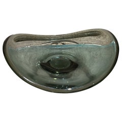 Retro 1990s Studio Art Glass Bowl Sculptural Pedestal Dish