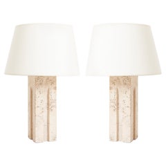 Retro Pair of Travertine Table Lamps