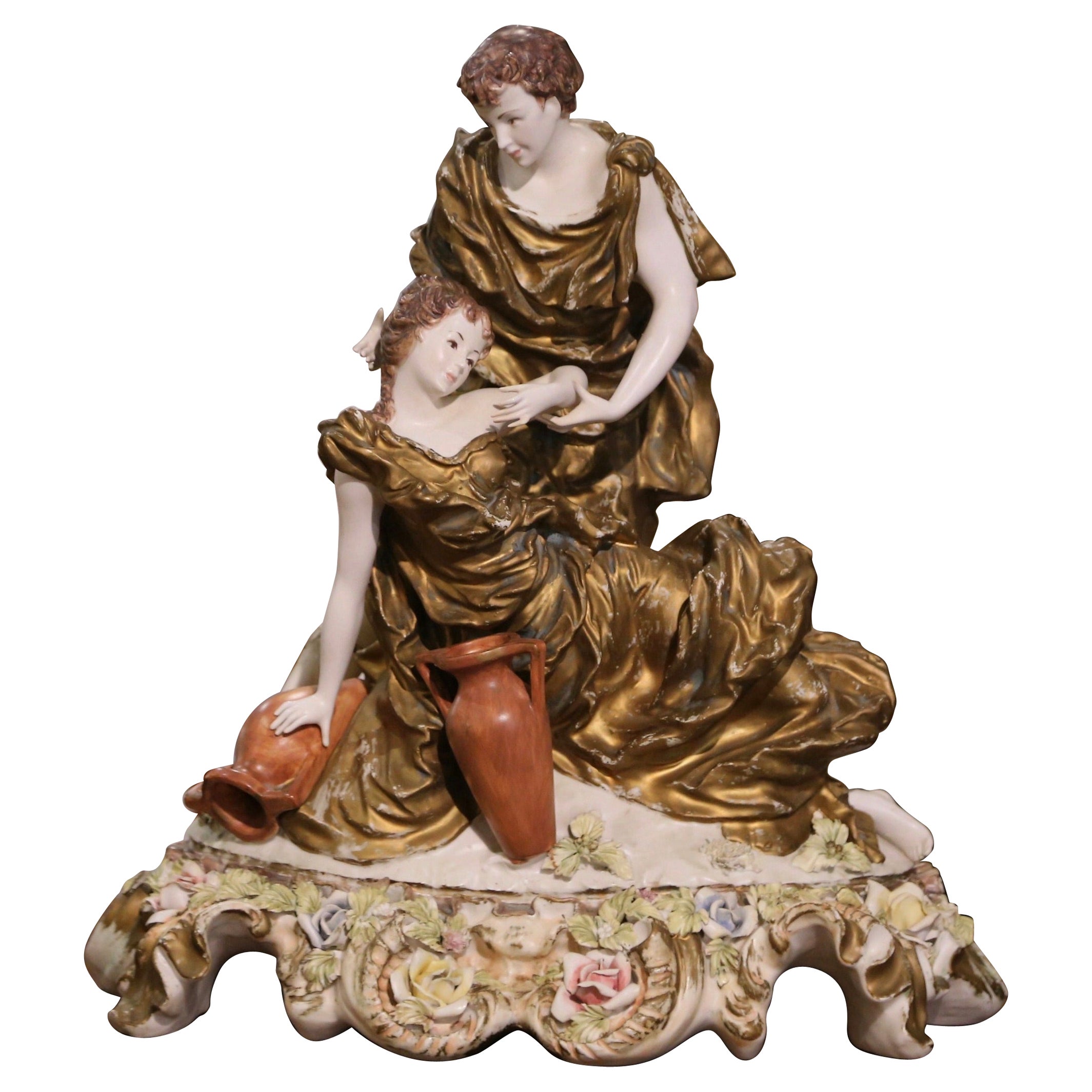 Statue italienne de Capodimonte du 20e siècle, peinte et dorée à la main en vente