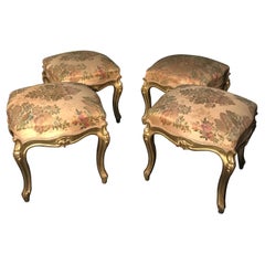 Antique Rare Set of Four Giltwood Stools, Italy, 19th Century