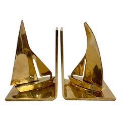Vintage Pair Brass Sailboat Bookends