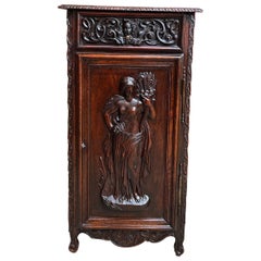 Antique French Cabinet Carved Oak Demeter Harvest Cornucopia Greek Goddess