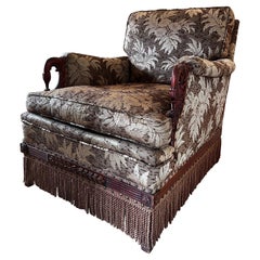 Vintage Victorian English Mahogany Carved Arm Club Chair w/Ottoman