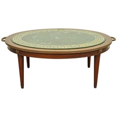 Retro Greek Key Reverse Decorated Glass and Mahogany Coffee Table