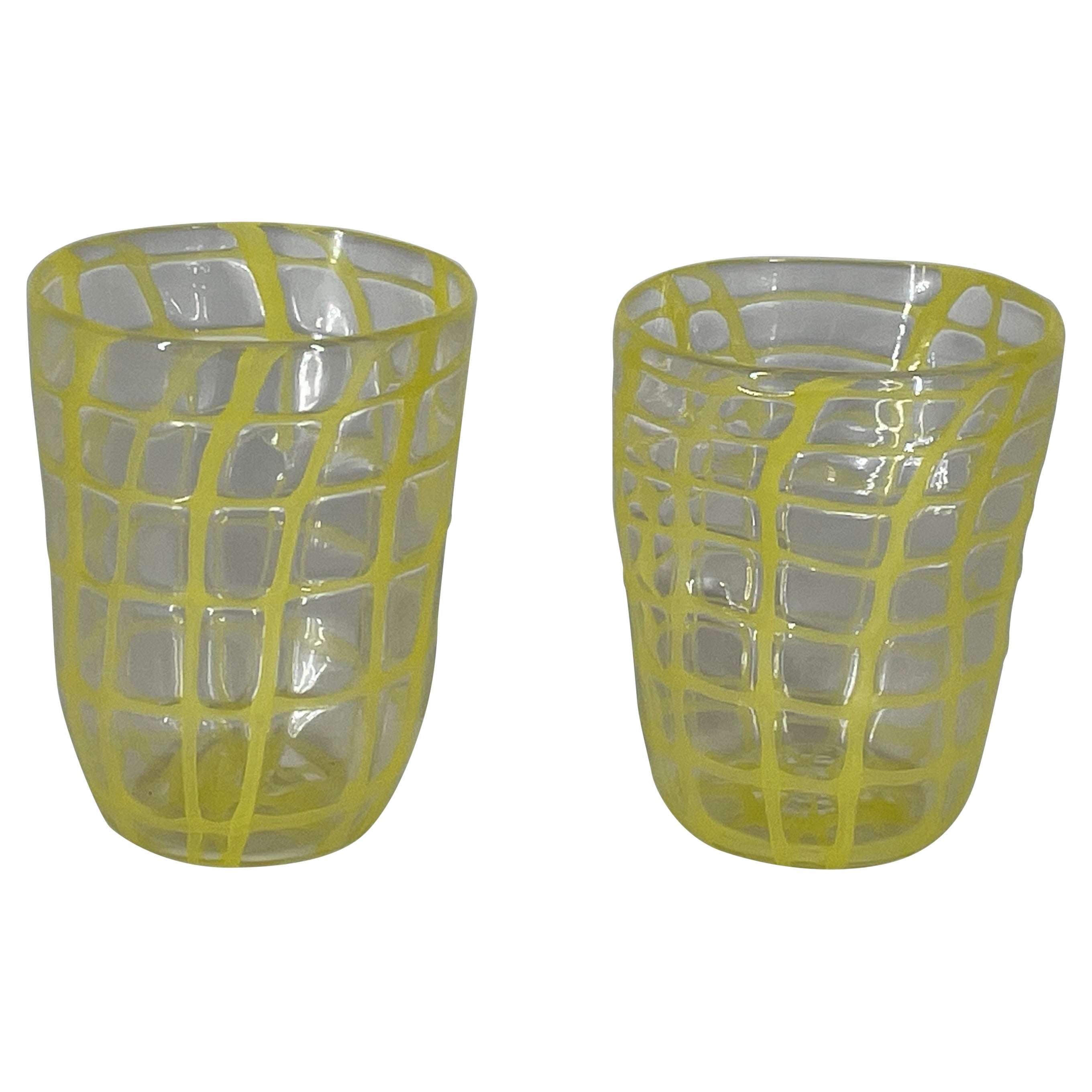 Bicchiere GOTO „RETE“ giallo aus vetro di Murano von Eros Raffael im Angebot