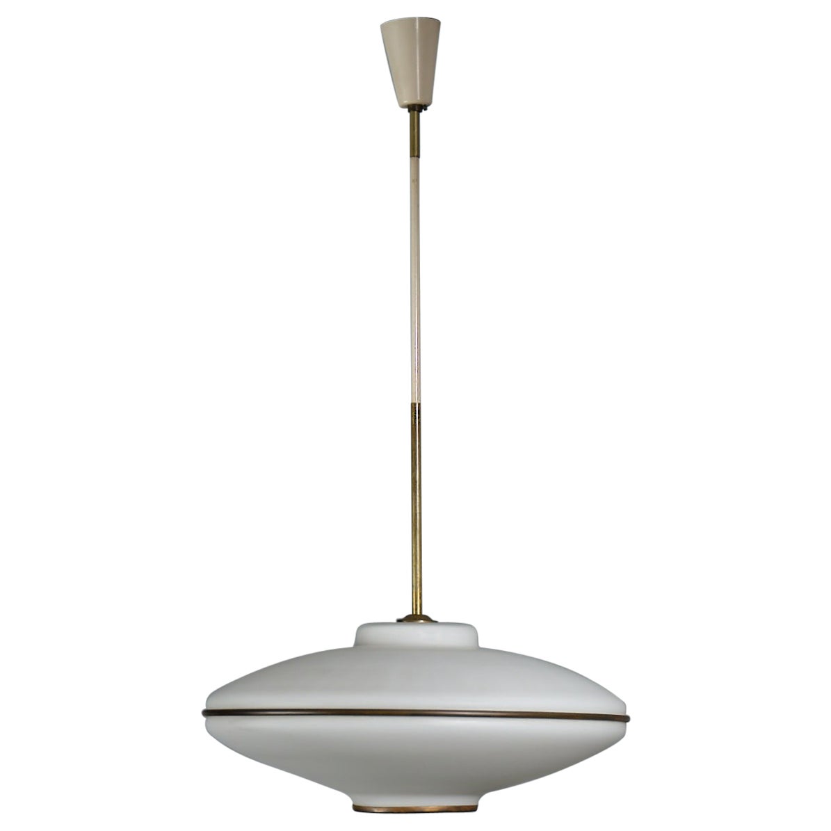 Italian Flying Saucer Pendant Lamp - Vintage 1950s Modernist Ceiling Light For Sale
