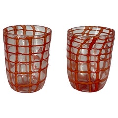 Red GOTO "RETE" Glass in Murano Glass by Eros Raffael