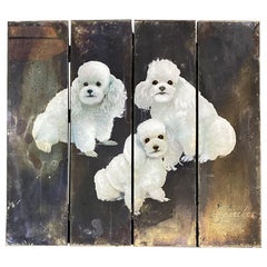 Retro Paul Longenecker Oil Painting on Mirrored Folding Screen of 3 Miniature Dogs
