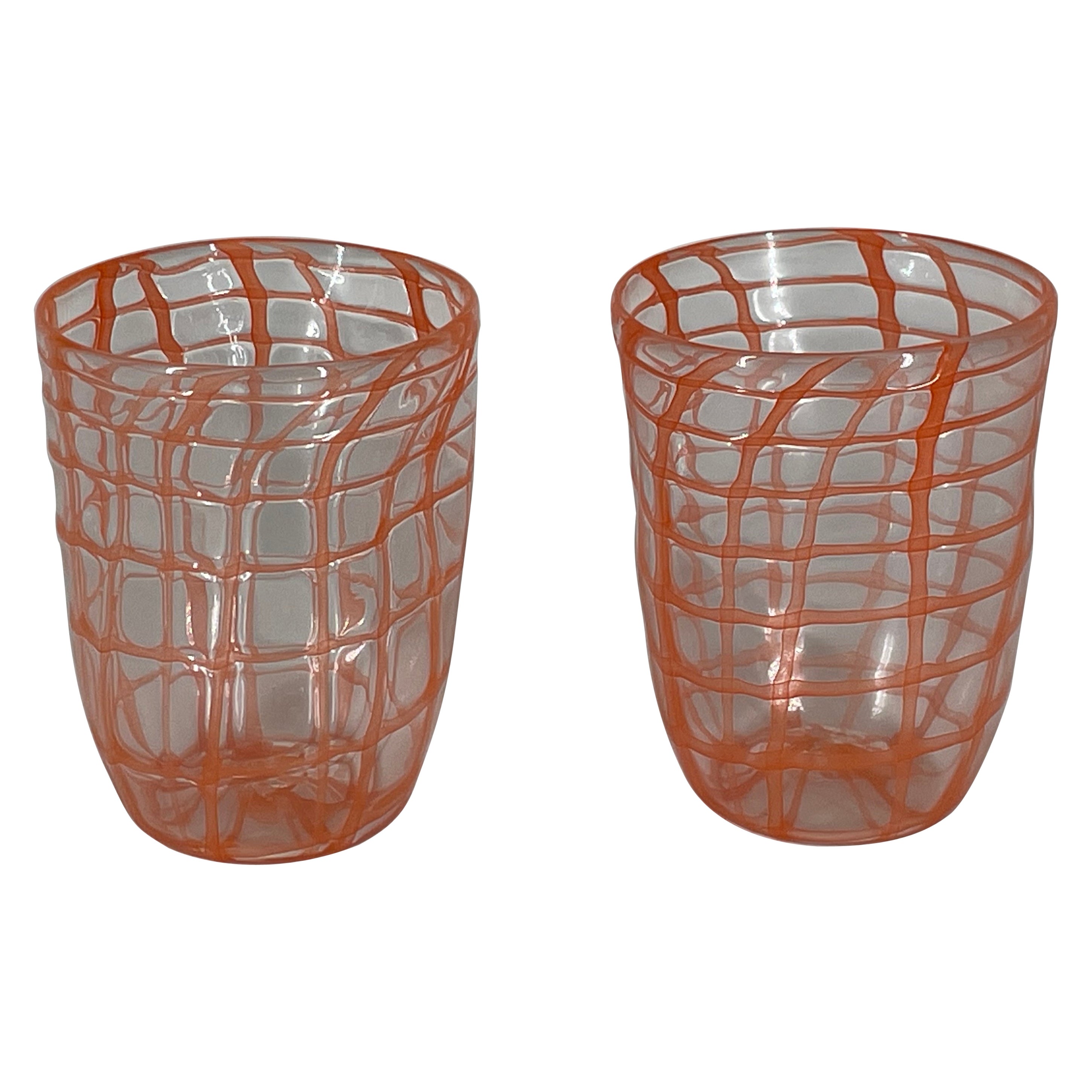 GOTO "RETE" orange Murano glass tumbler by Eros Raffael For Sale
