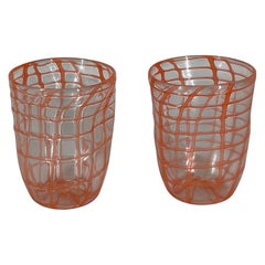 Bicchiere GOTO "RETE" arancione in vetro di Murano by Eros Raffael