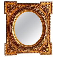 Miroir rectangulaire en bois doré sculpté du 19e siècle