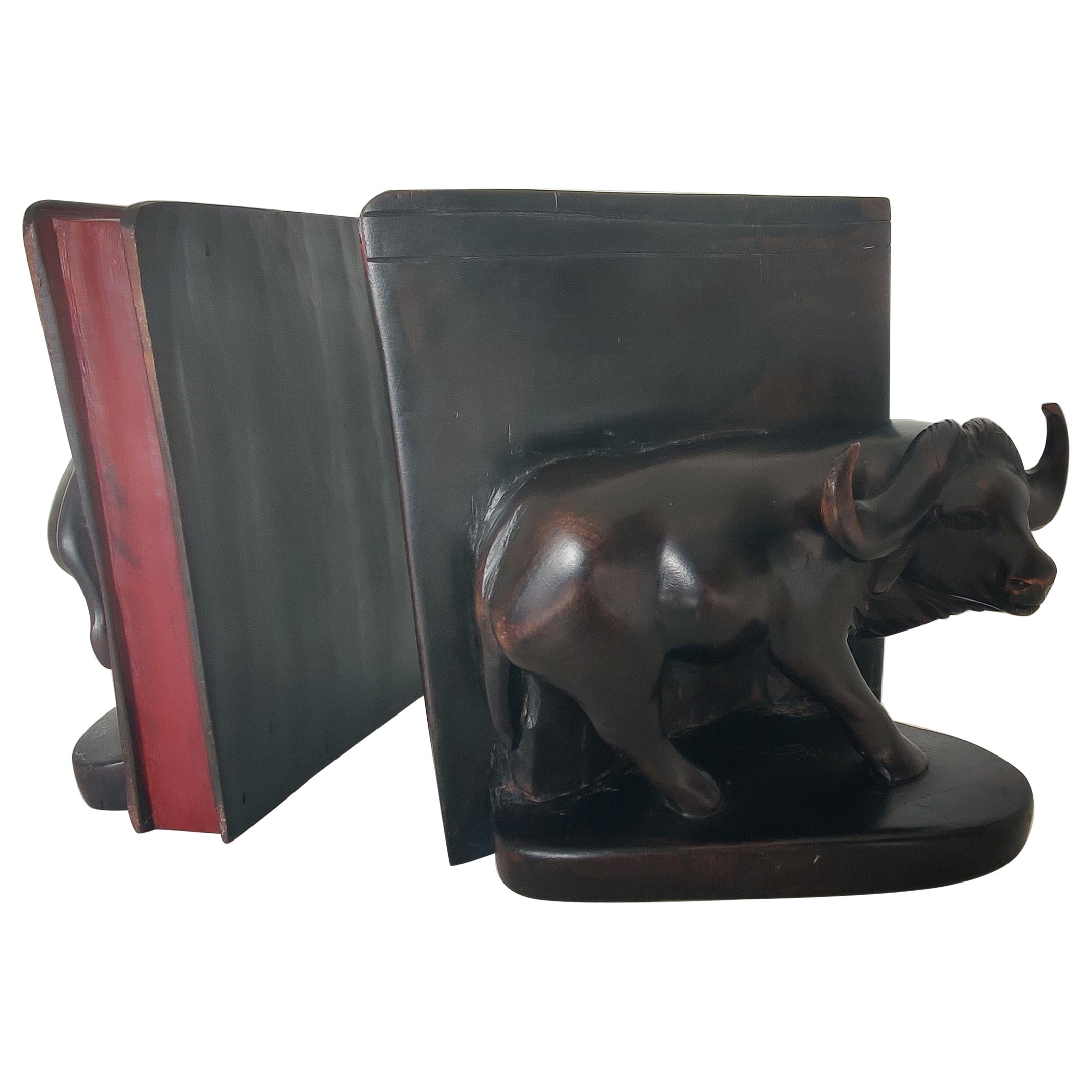 African Buffallo trópical wood bookends For Sale