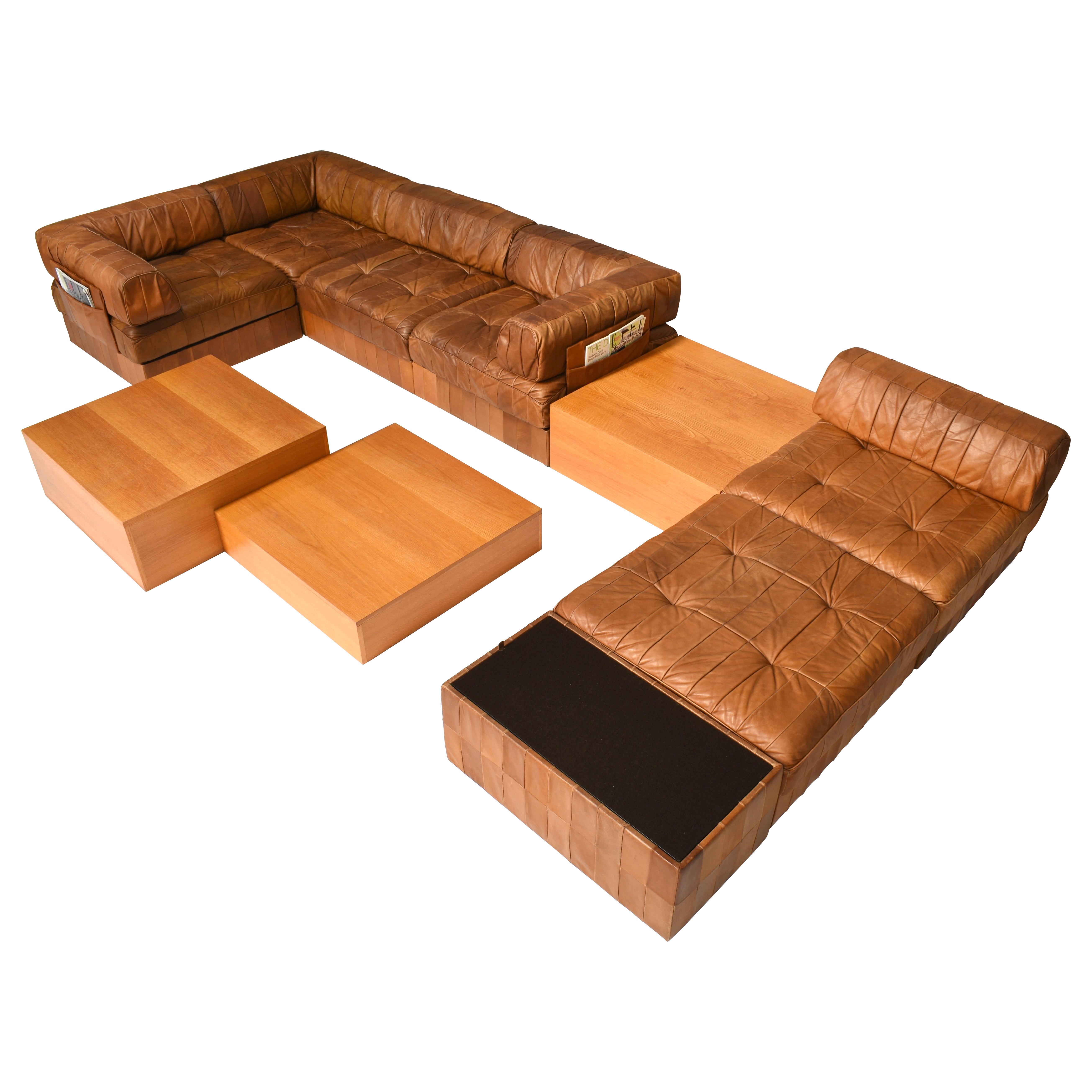 De Sede DS-88 Sectional Sofa in Cognac Brown Tan Leather, Switzerland, 1970's For Sale