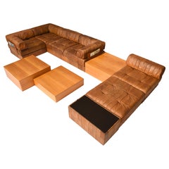 Retro De Sede DS-88 Sectional Sofa in Cognac Brown Tan Leather, Switzerland, 1970's