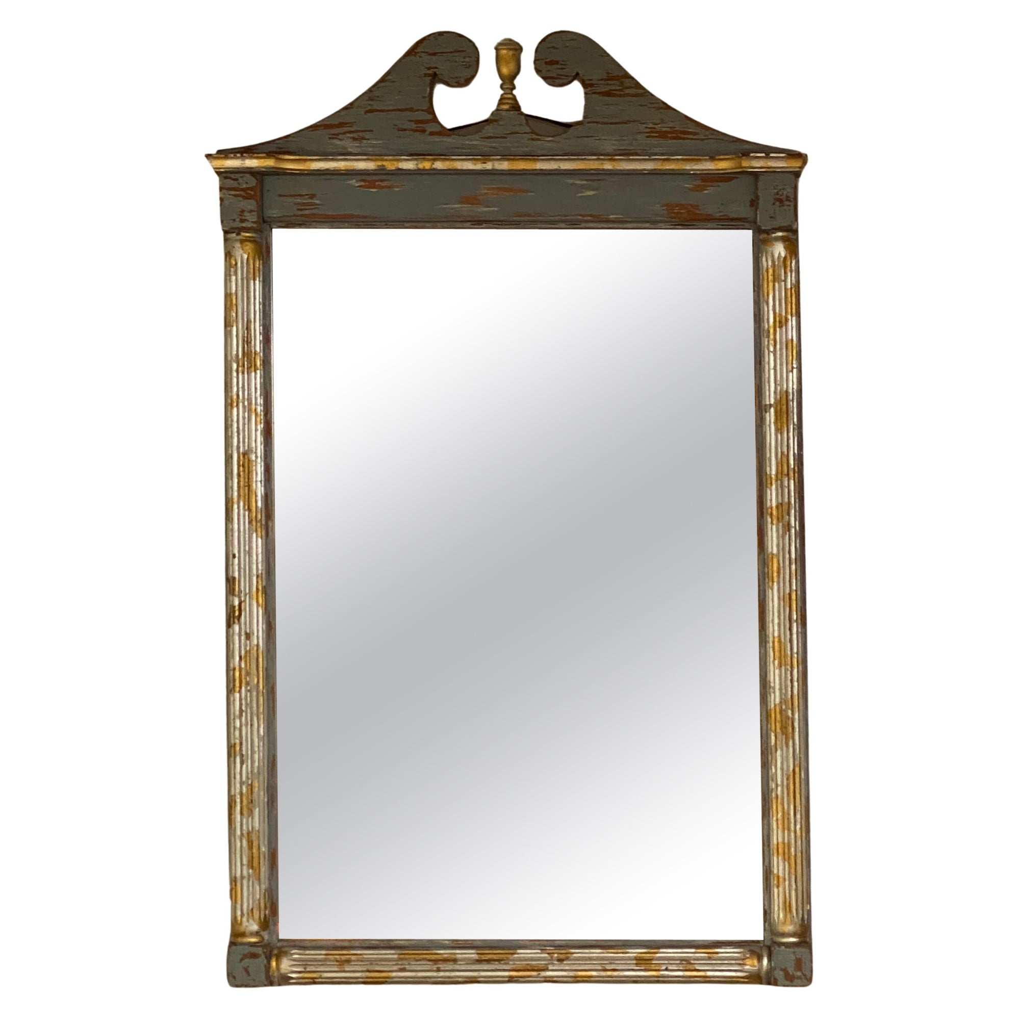 Neoclassical Style Painted Blue Silver & Gold Wall Mirror For Sale