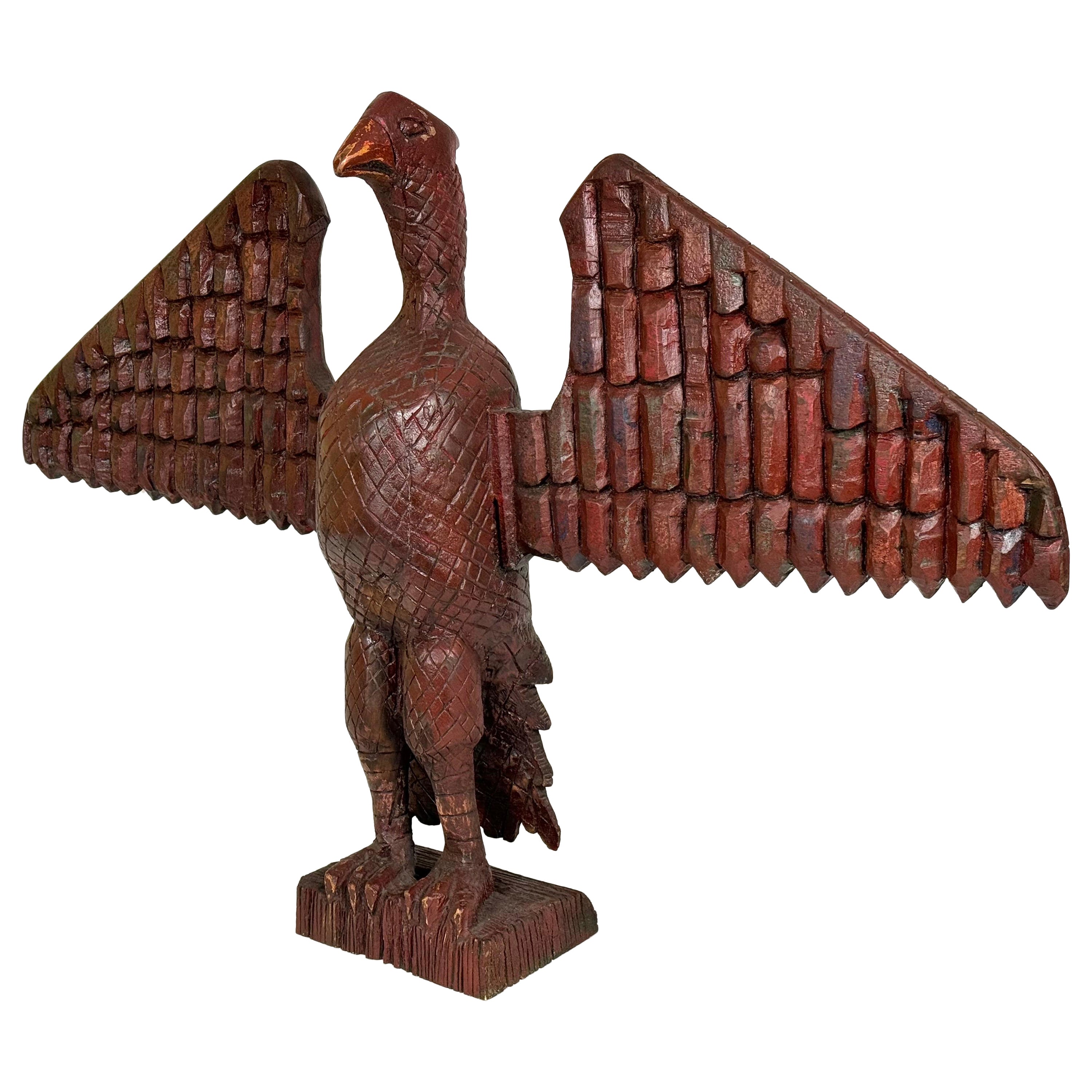 Early 20th Century Folk Art Hand Carved Wooden Eagle For Sale
