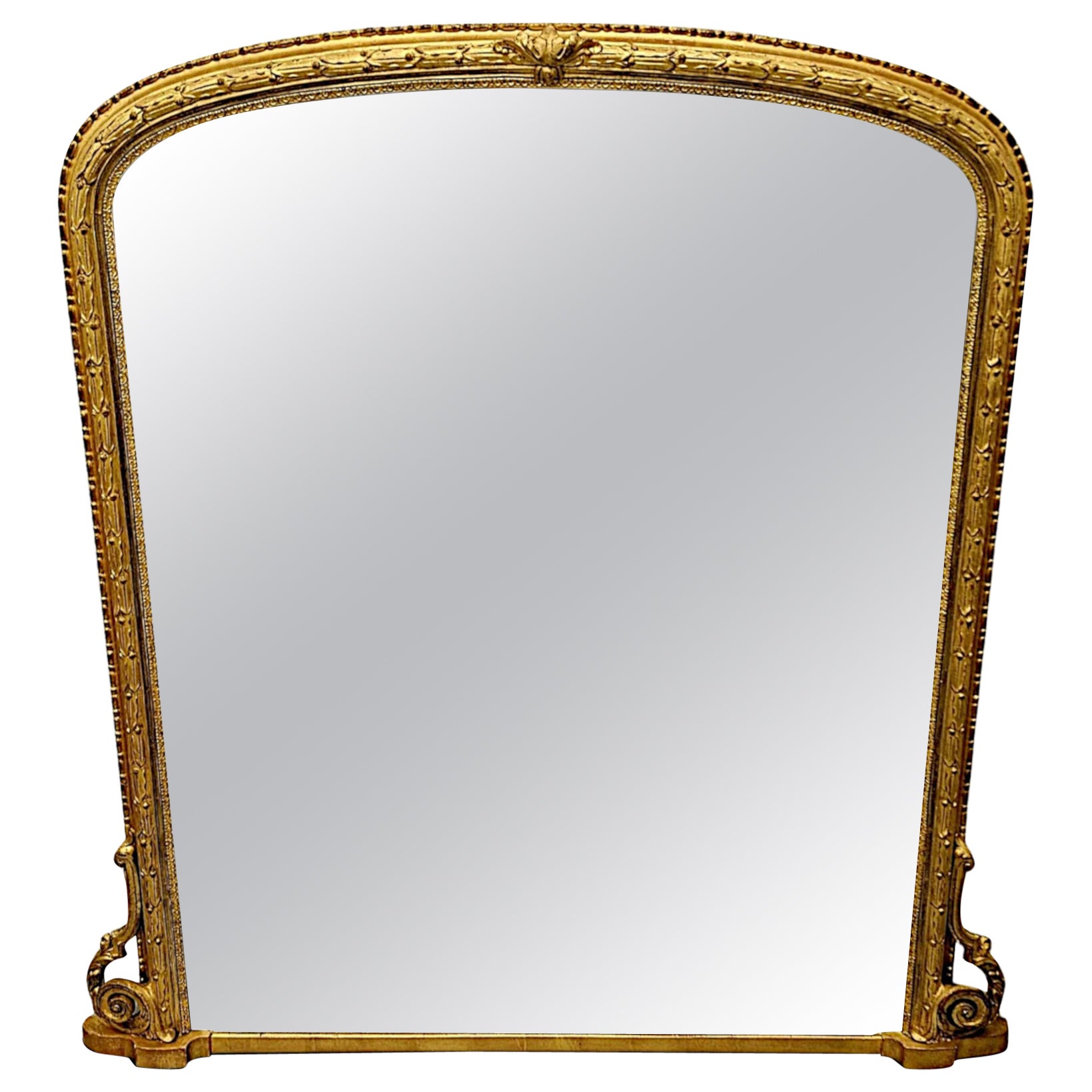 A Very Fine Large 19th Century Giltwood Overmantel Mirror For Sale