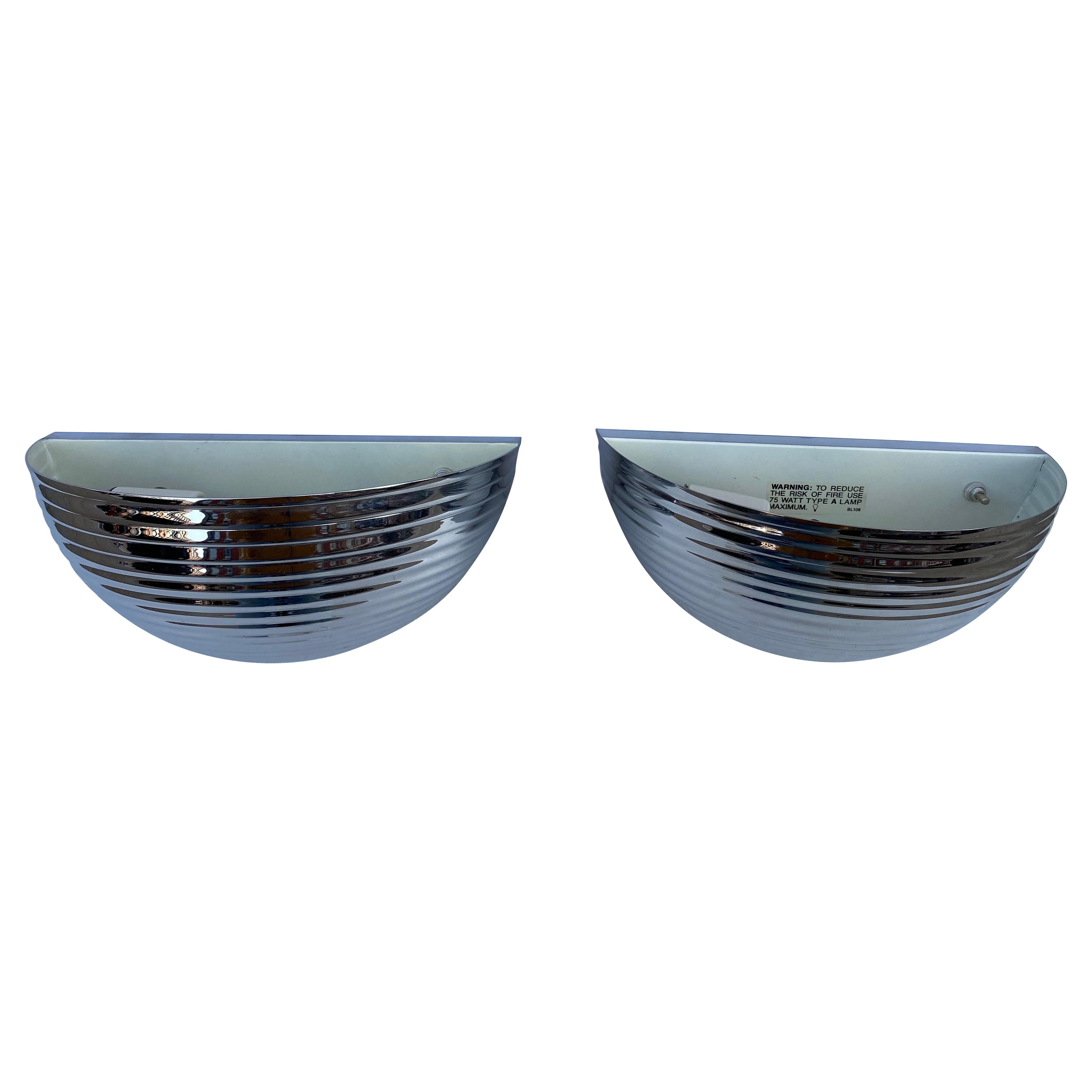1980’s Chrome Half-Circle Ribbed Sconces For Sale