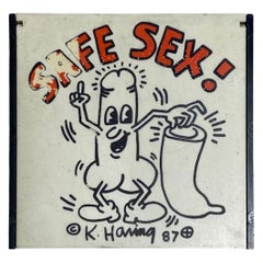 Keith Haring Raro preservativo firmado NYC Pop Shop Safe Sex Funda con clip 1987