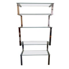 Retro Tri-Mark Chrome and Glass Wall Shelf attributed to James Howell