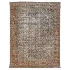 1900s Blau Persisch Mahal Wolle Teppich Handgefertigt mit Allover Blumenmotiv