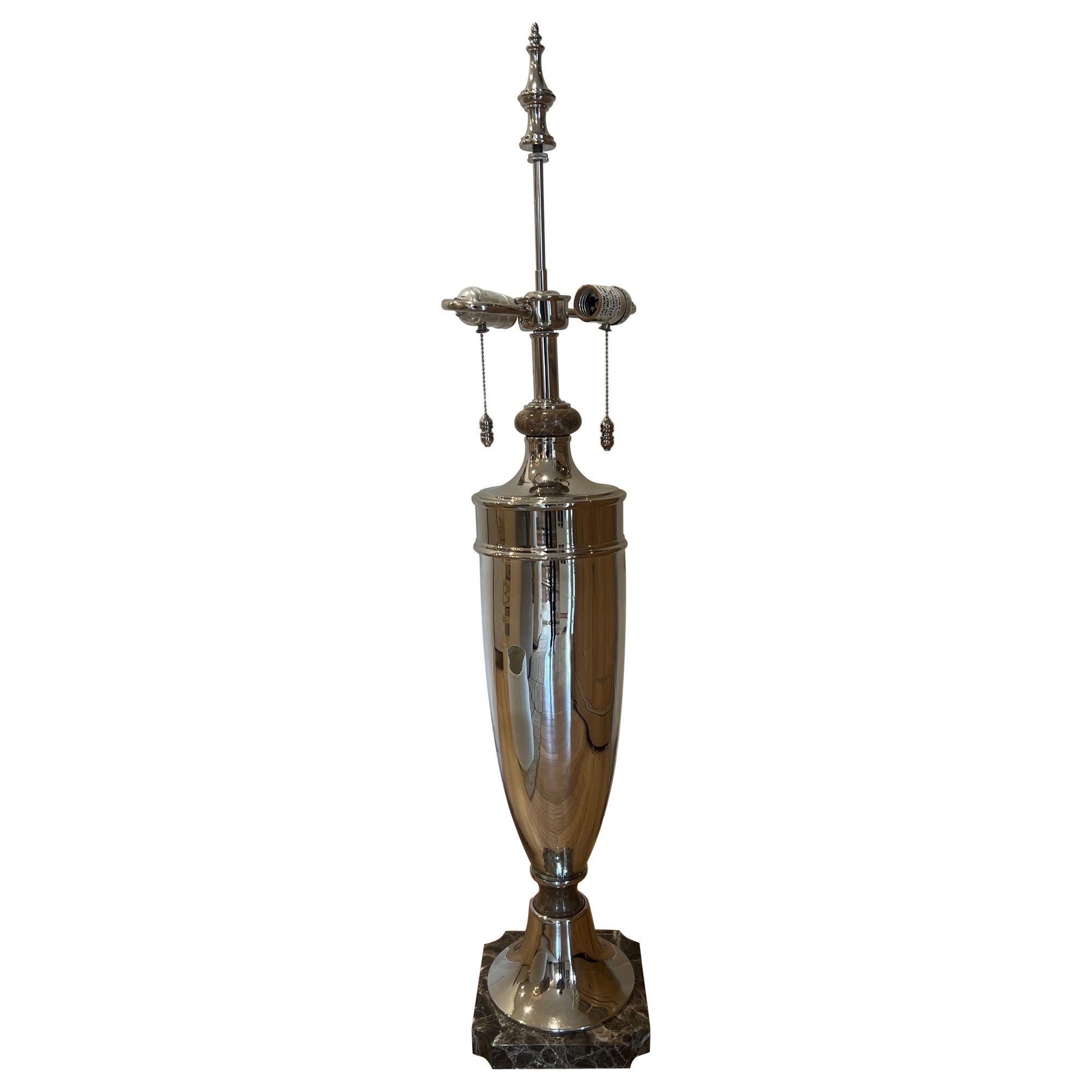 Tall Urn Shaped Mercury Glass Lamp with Marble Stone Base 