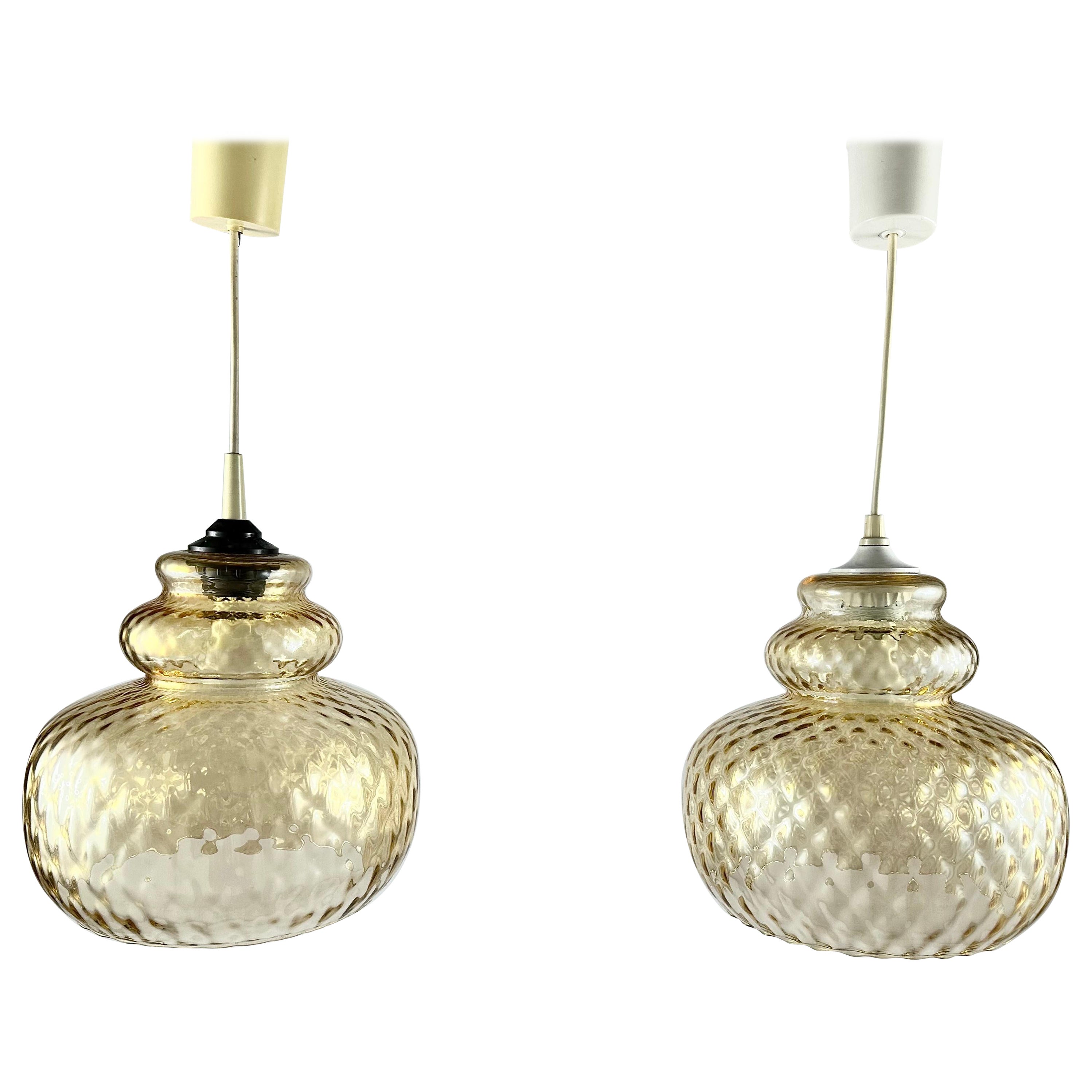 Pendant Lamps In Iridescent Glass Vintage Light Fixture Germany 1970's For Sale
