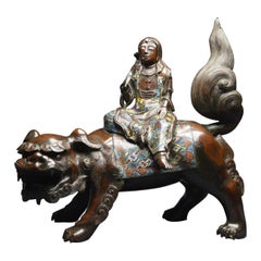 Japan, 19th Century, Important bronze and enamels group representing Manjusri