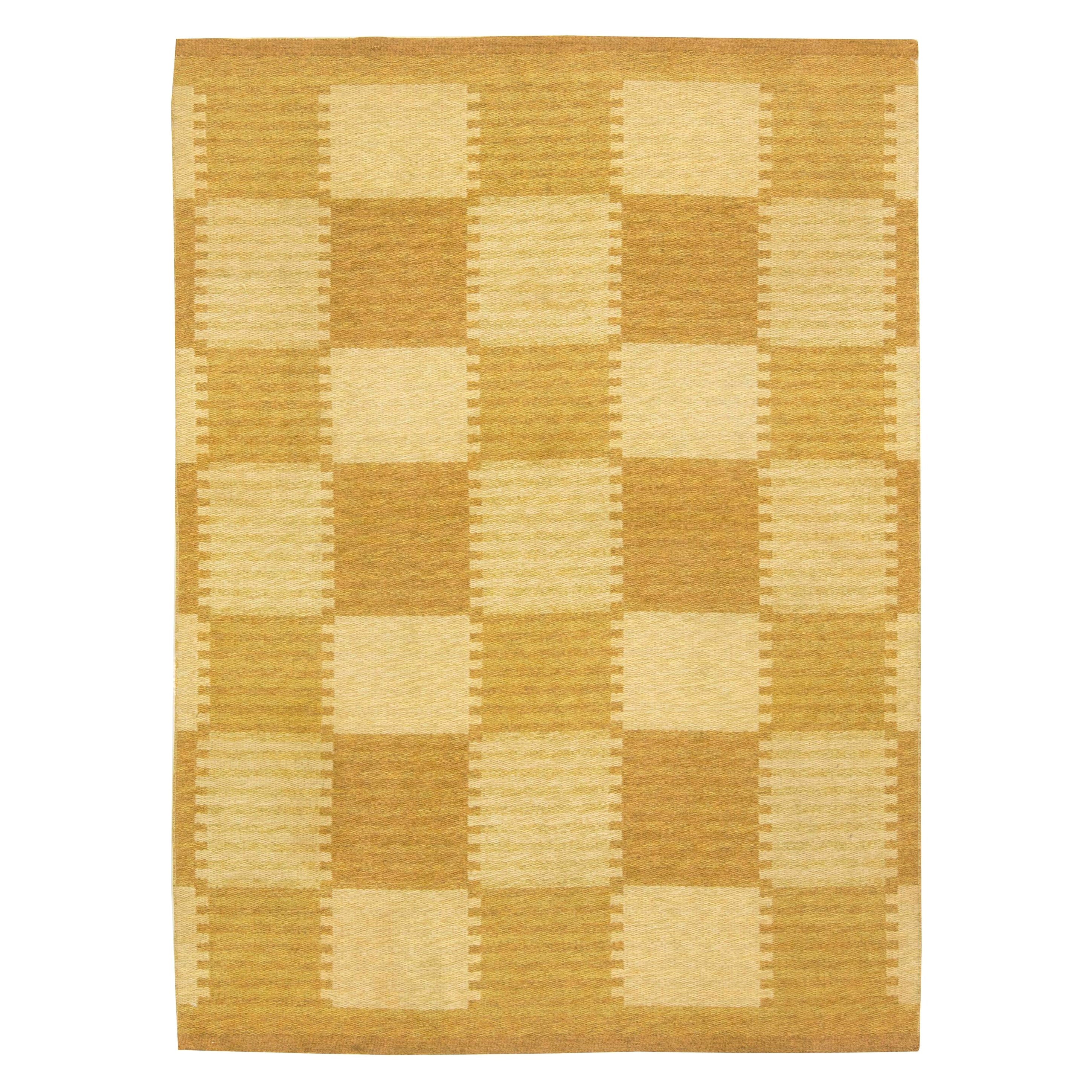Vintage Double Sided Yellow Swedish Flat-Weave Rug For Sale