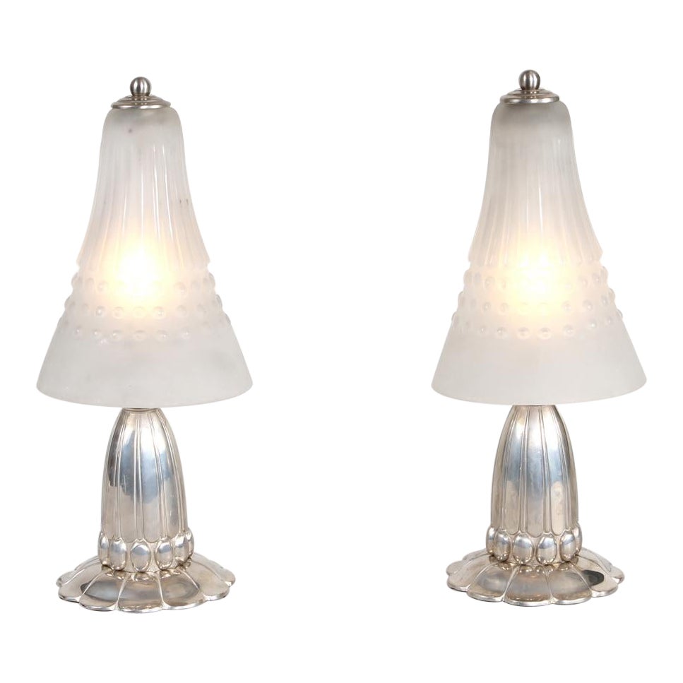 Paar französische Tischlampen im Art Déco-Stil von Paul Follot und frères Muller 