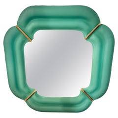 Murano Light Green Glass and Brass Mid-Century Console Wall Mirror, 2000