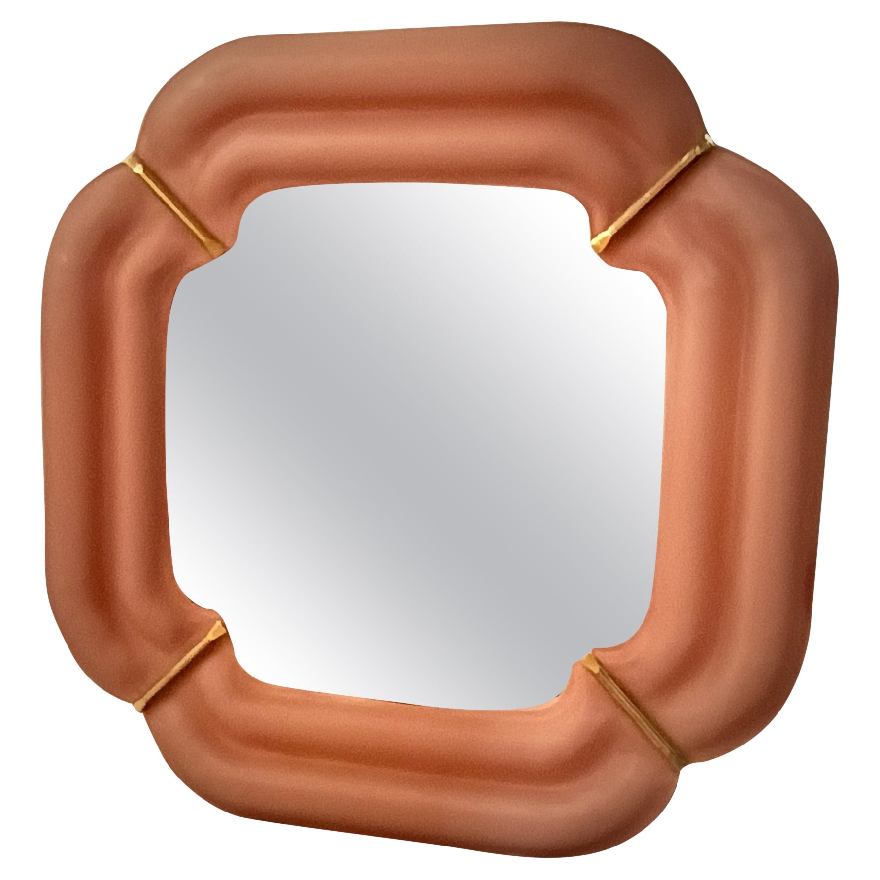 Murano Light Pink Glass and Brass Mid-Century Console Wall Mirror, 2000
