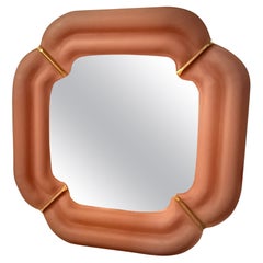 Espejo de pared tipo consola de Murano de cristal rosa claro y latón de mediados de siglo, 2000