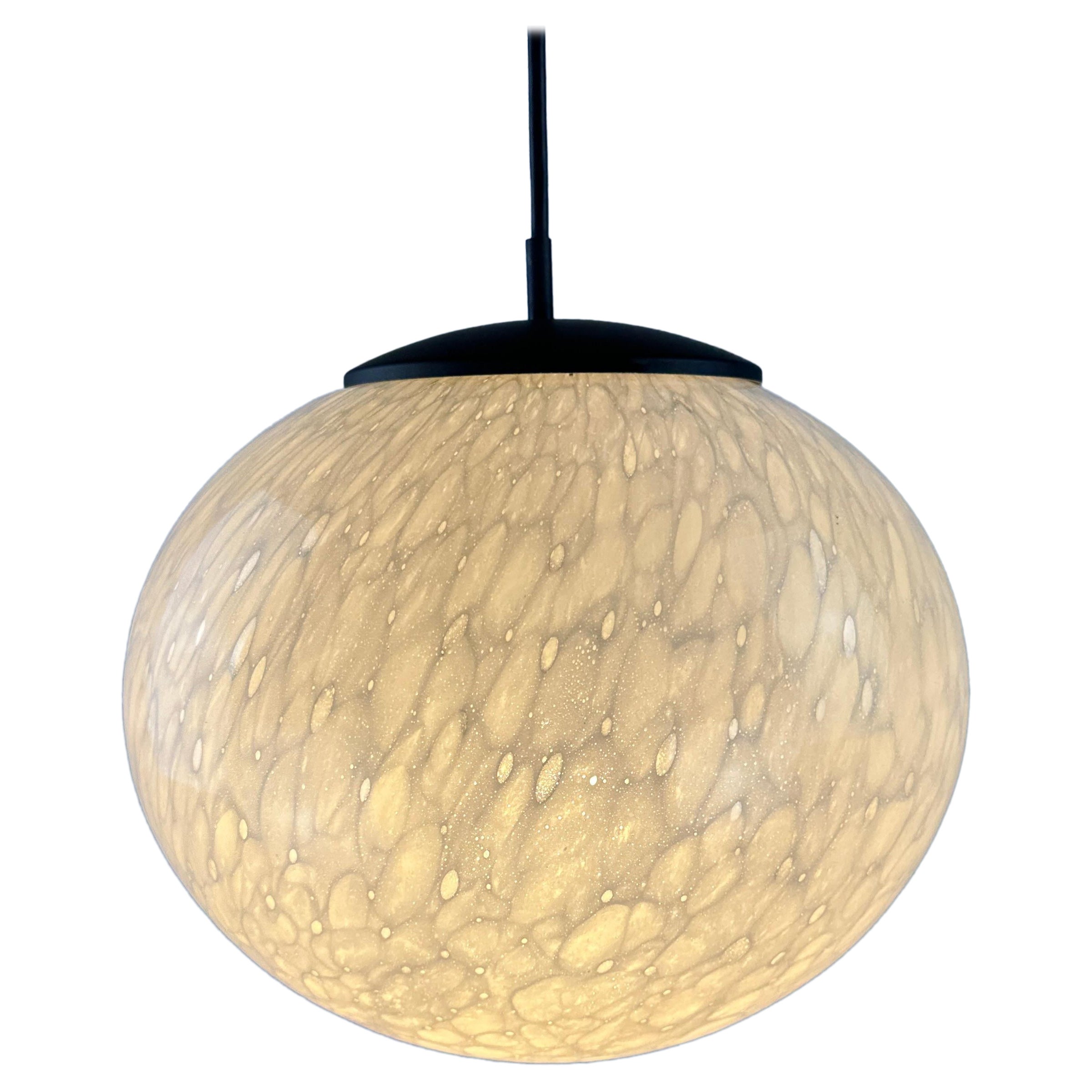 Rare marbled white globe glass pendant light by Peill and Putzler 1970 For Sale