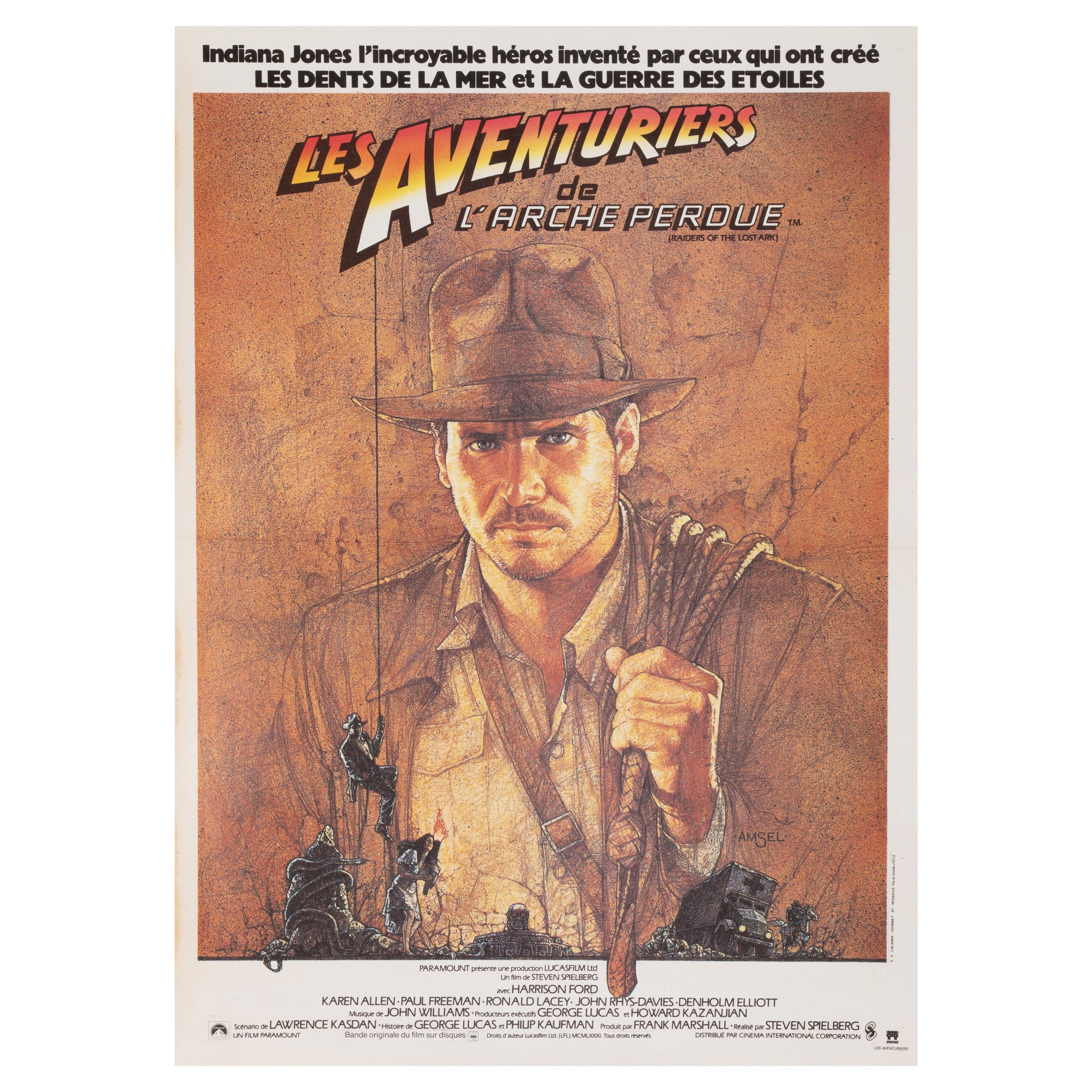 Amsel, affiche d'origine du film Indiana Jones, Raiders Lost Ark, Spielberg, 1980 en vente