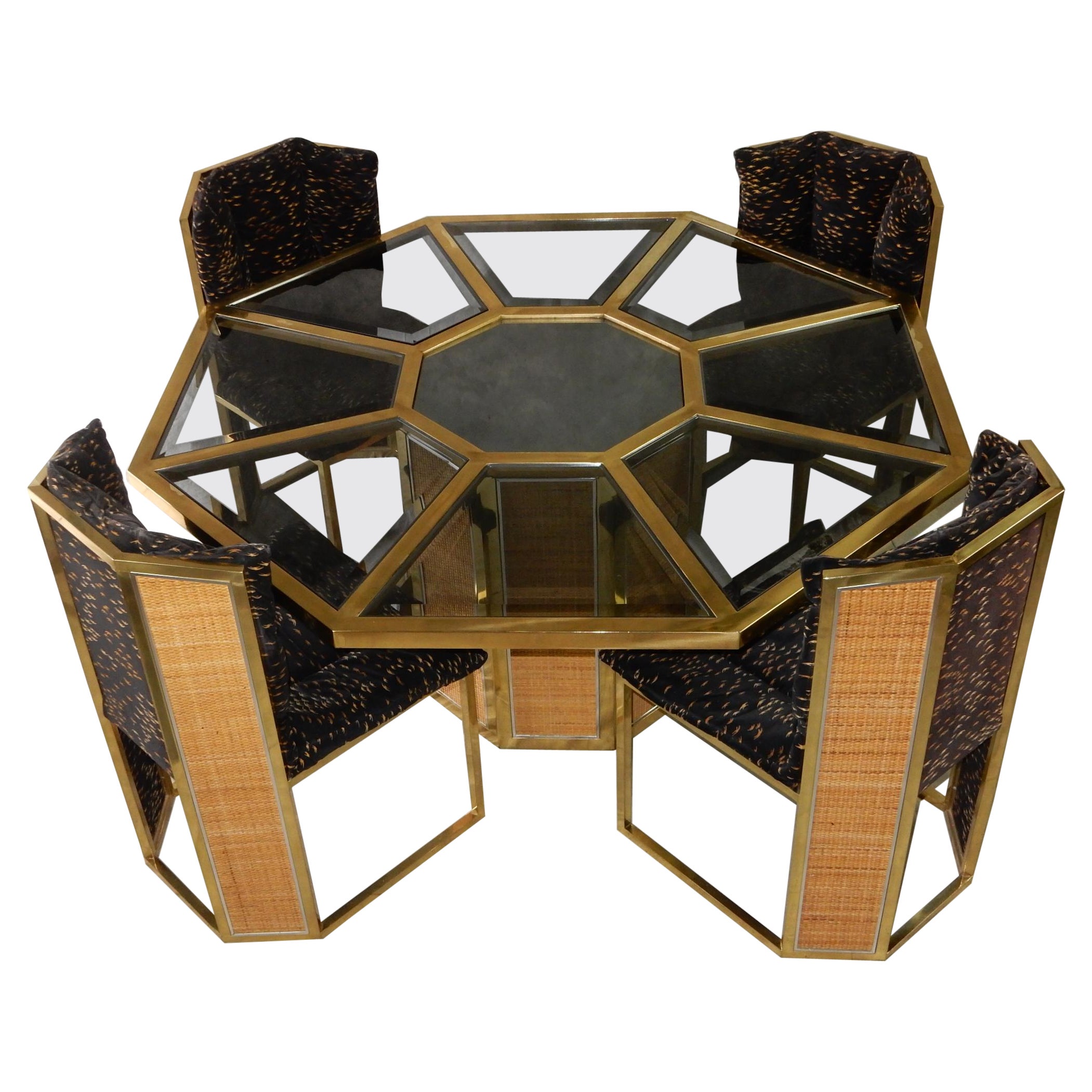 Romeo Rega entworfen für Mario Sabot, Italien, achteckiger Esstisch aus Messing und 4 Stühlen 