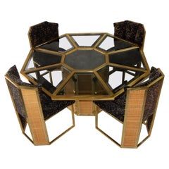 Vintage Romeo Rega design for Mario Sabot Italy Brass Octagon Dining Table & 4 Chairs 