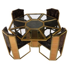 Romeo Rega design per Mario Sabot Italia Tavolo da pranzo ottagonale in ottone e 4 sedie