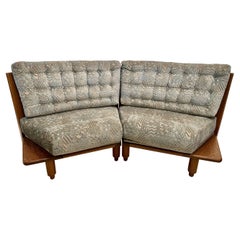 Vintage Guillerme et Chambron Sculpted Oak Two-Seater Sofa for Votre Maison, France 1960